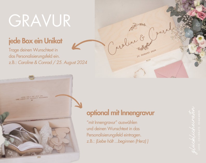 Erinnerungskiste personalisiert Erinnerungsbox zur Hochzeit mit Namen Hochzeitsgeschenk personalisiert glücklicheiraten EB04 Bild 3