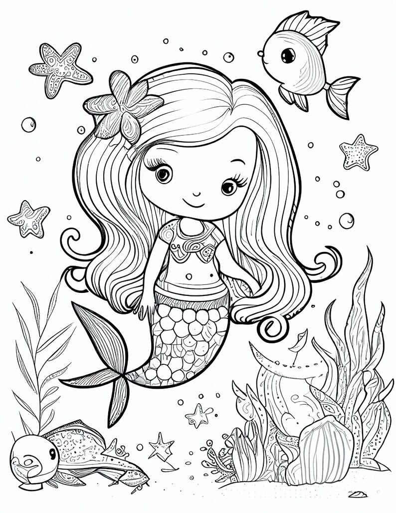 50 Printable Cute Mermaids Coloring Pages Vol 1 Adult and - Etsy
