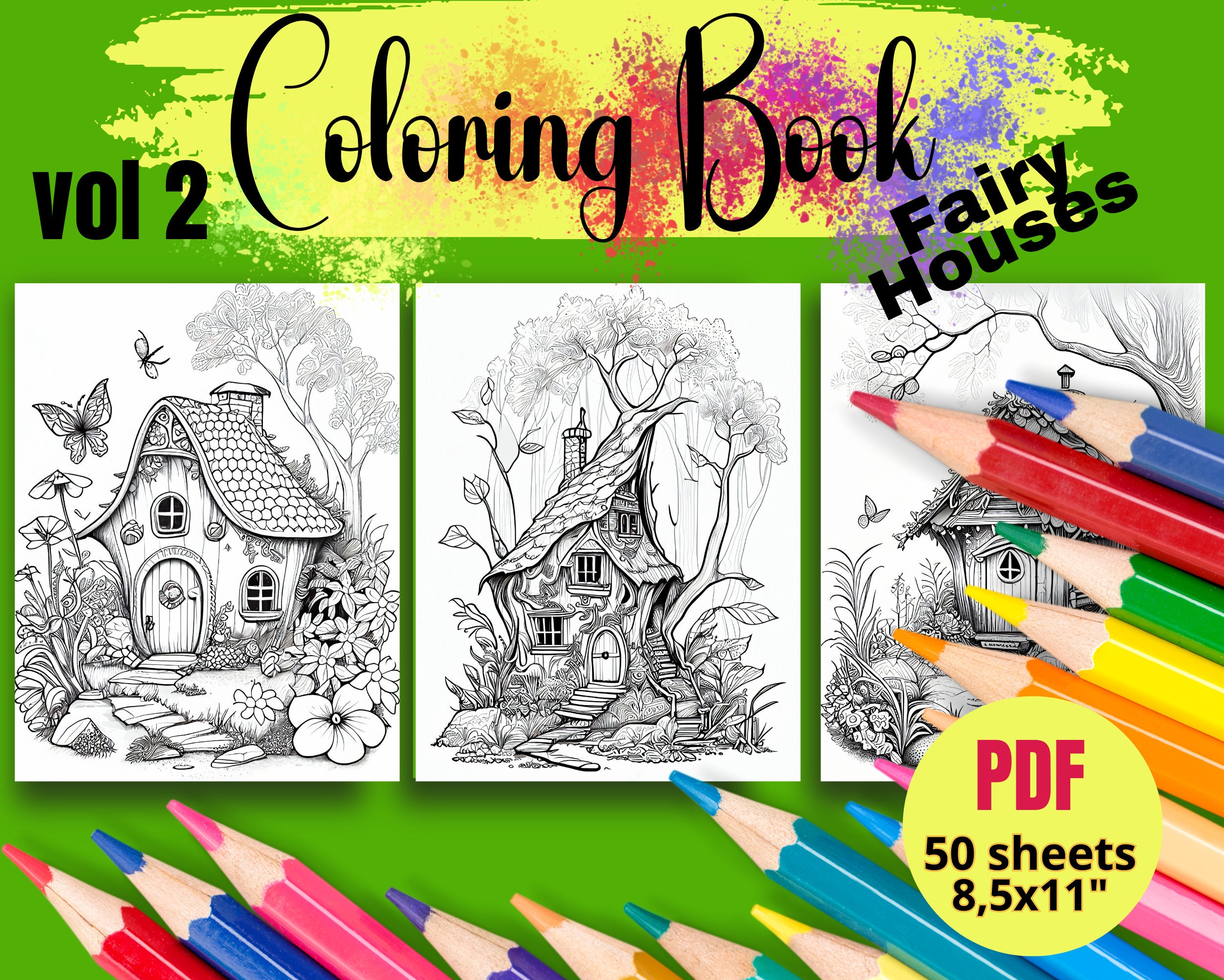 50 Printable Fairy Houses Coloring Pages Vol 2 Adult and - Etsy