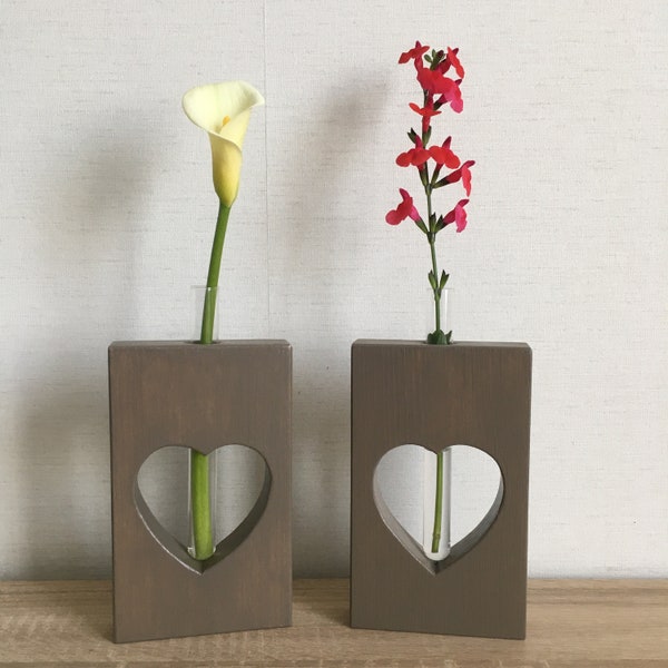 Vase soliflore coeur en bois - lot de 2 - décoration intérieure ( livraison Mondial relay )