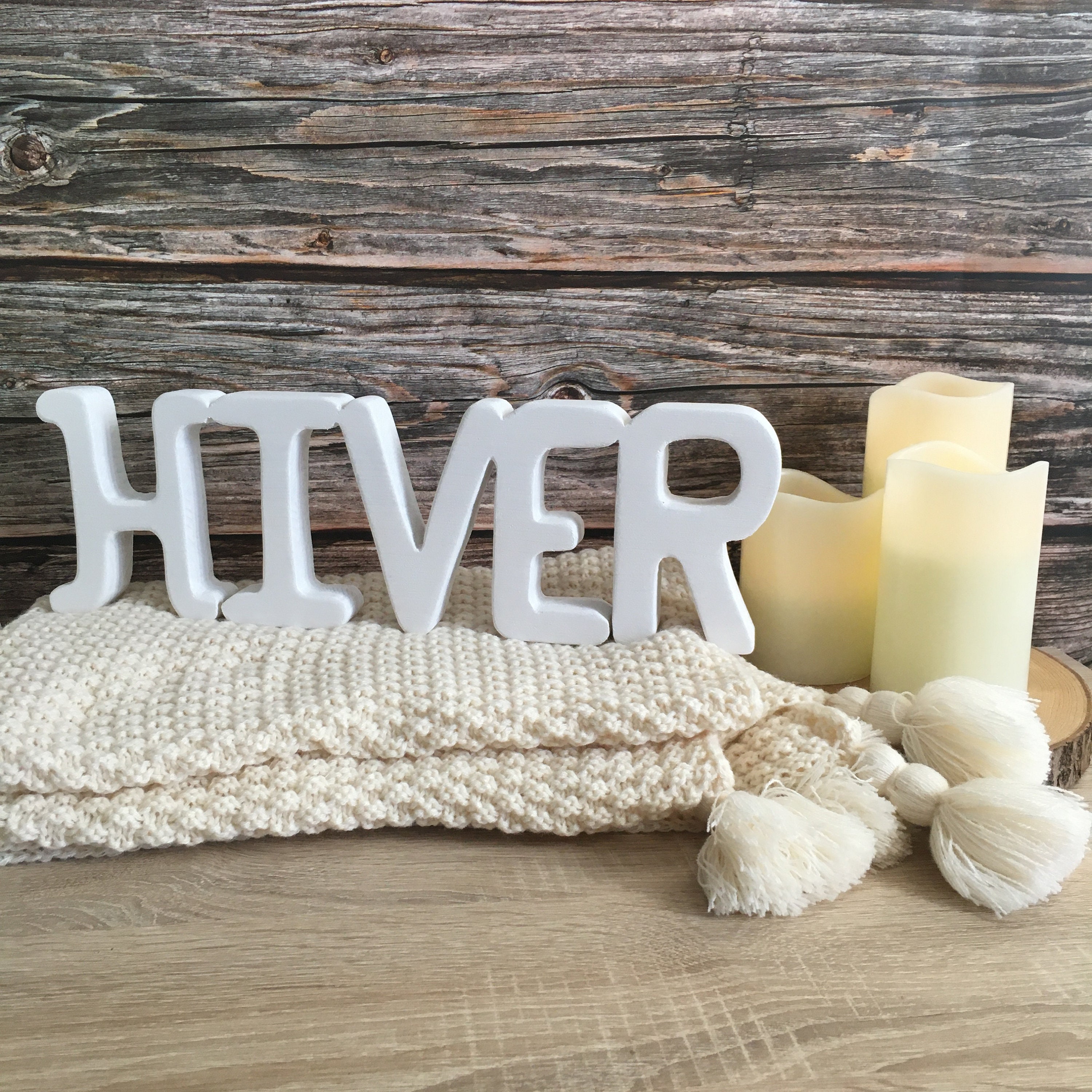 Maxi Mot en Bois à Poser Hiver Blanc Décoration Intérieure Hivernale Cosy Style Farmhouse | Livraiso