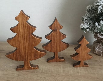 Lot de 3 sapins en bois marron à poser décoration de table noel rustique Christmas farmhouse ( livraison Mondial relay)