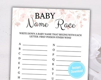 Baby Shower Baby Name Race Game | Baby Name A to Z Game | Alphabet Baby Name Game | Baby Shower Game Printable | Instant Download