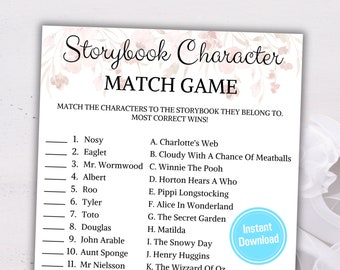Storybook Character Match Baby Shower Game | Book Themed Baby Shower Games | Minimalist Children's Book Shower Game | Instant Download