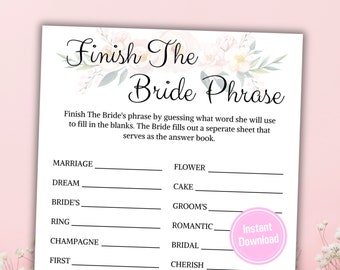 Bridal Shower Finish The Brides Phrase | Printable Minimalist Shower Game | Wedding Party Game | Bachelorette Party Game | Instant Download
