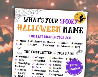 What's Your Spooky Halloween Name Game | Halloween Spooky Name Game | Printable Halloween Sign & Name Tags | Halloween Activity for All Ages
