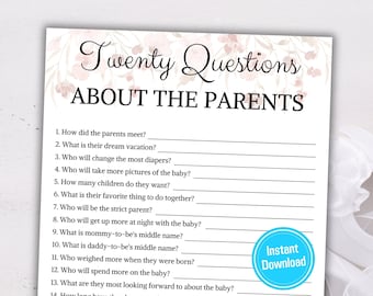 Baby Shower 20 Questions About The Parents | How Well Do You Know the Parents | Baby Shower Game Printable | Who knows Mommy and Daddy Best