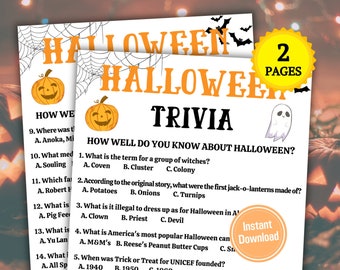 Halloween Trivia Game | 2 Pages Halloween Trivia Questions with Multiple Choice Answers | Printable Halloween Games for Adults and Kids