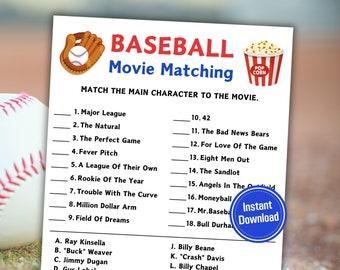 Baseball Movie Matching Game Baseball Movie Match up Trivia Game
