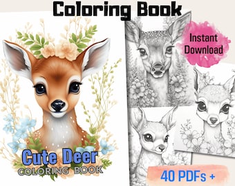 20 Cute Baby Deer Grayscale Coloring Page Book, Perfect For Adult And Kids Coloring Pages, Instant Digital Download Coloring Pages (PDF)