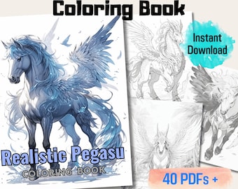 20 Realistic Pegasus Grayscale Coloring Book, Stunning Artwork For Adults And Kids, Detailed Pegasus Illustrations, Instant Download PDF