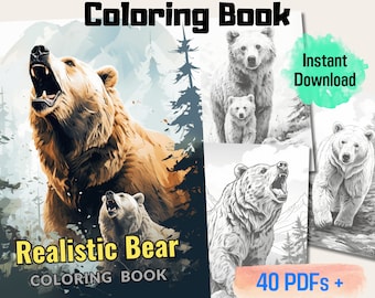 20 Realistic Bear Grayscale Coloring Book, Perfect For Adults And Kids, Unique Gift For Bear Lovers, Relaxation And Stress Relief, Printable