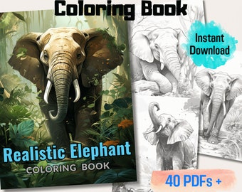 20 Realistic Elephant Grayscale Coloring Book, Perfect For Adults And Kids Coloring Therapy, Stress Relief, Instant Download, Printable PDF