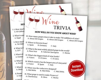 Wine Trivia Game | Wine Knowledge Quiz Game | Printable Wine Party Trivia Game | Wine Themed Trivia Quiz | Wine Party | Instant Download PDF