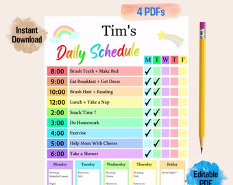 Kids Daily Schedule Rainbow Color | Organize Child's Daily Routine | Chore Chart | Daily Schedule Template| Kids Daily| Printable & Reusable