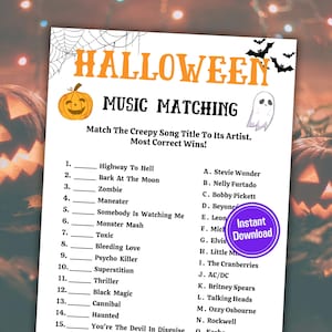 Jeu d'association de musique d'Halloween | Version imprimable Associez la chanson à son artiste | Jeu Fête d'Halloween à imprimer | Activité d'Halloween