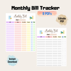 Monthly Bill Payment Tracker Rainbow Color, Expense Tracker, Editable Bill Planner, Bill Pay Checklist Organizer, Bill Log, Instant Download