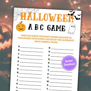 Halloween-abc-spel | Racegame van A tot Z | Alfabetspel Halloween | Afdrukbaar Halloween-feestspel voor volwassenen en tieners | Direct downloaden