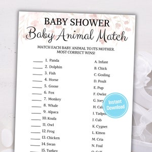 Baby Shower Baby Animal Matching Game / Minimalista Match the Baby Animals Game / Baby Animal Match Game / Juegos de Baby Shower imprimibles