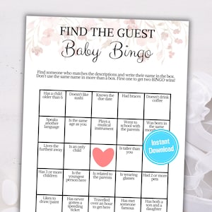 Baby Shower Baby Bingo Game | Find the Guest | Baby Shower Icebreaker | Minimalist Baby Shower Game Printable | Instant Download