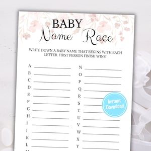 Babyparty-Baby-Namensrennen-Spiel | Baby Name A bis Z Spiel | Alphabet-Babynamenspiel | Baby-Dusche-Spiel zum Ausdrucken | Sofort Download