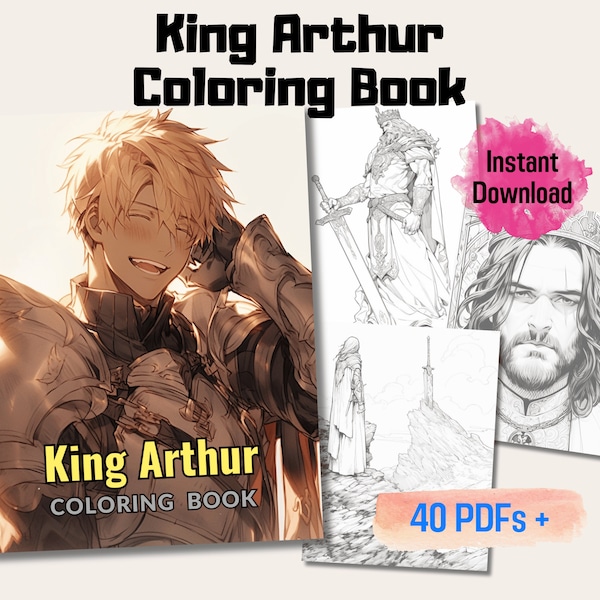 20 King Arthur Grayscale Coloring Book, Perfect for Relaxation and Artistic Expression, Detailed Medieval Illustrations, Instant Download