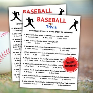 Baseball Trivia Game | MLB Trivia Game for Kids & Adults | Printable Baseball Team Party Games | Sports Trivia Quiz | World Series Activity
