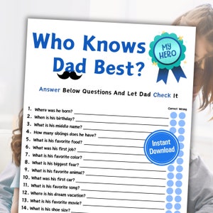 Quién conoce mejor a papá / Juego del Día del Padre Quién conoce mejor a papá / Juego de fiesta imprimible para papás / Juego imprimible divertido del Día del Padre / Cuestionario divertido para papás