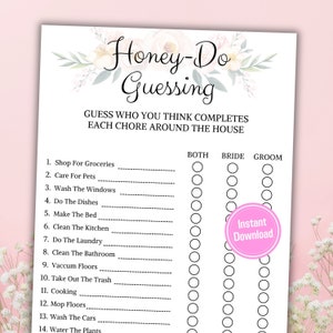 Chá de panela Honey-Do Jogo de adivinhação | Casais Noiva Noivo Jogo de Chuveiro | Jogos de festa de casamento | Jogos modernos para chá de panela | Cartão imprimível