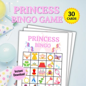 30 Princess Bingo Game / Schede di compleanno per principessa / Bingo per festa di compleanno / Gioco di compleanno per principessa / Gioco di festa stampabile per principessa