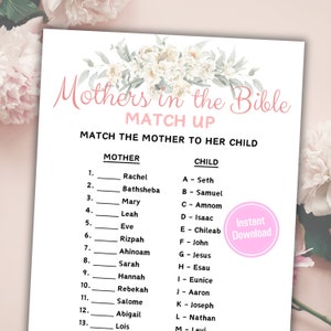 Mothers in the Bible Matching Game Biblical Match up Game Bible