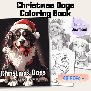 Christmas Dogs Coloring Book, 20 Pages Festive Canine Art for Relaxation and Joy, Dogs Grayscale Coloring Pages, Perfect for Adults and Kids