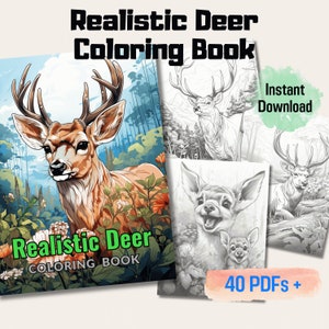 20 Realistic Deer Grayscale Coloring Book, 20 Pages Of Detail Wildlife Art, Perfect For Adults And Kids, Instant Download, Printable PDF