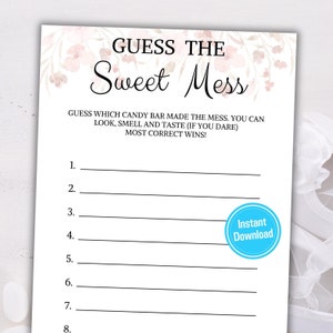 Chá de bebê Adivinhe o jogo Sweet Mess | Adivinhe o jogo Candy Bar para imprimir | Jogo minimalista de fraldas sujas | Download instantâneo
