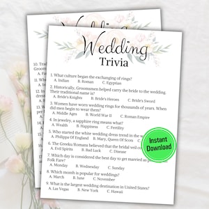 Gioco Trivia per matrimoni / Quiz stampabile per addio al nubilato / Giochi per addio al nubilato / Quiz per matrimoni / Gioco per feste di matrimonio / Download istantaneo PDF