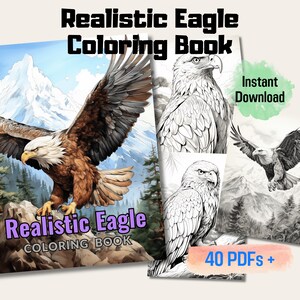20 Realistic Eagle Grayscale Coloring Book, Fun For Adults And Teens, Instant Digital Download, Grayscale, Perfect Gift, Printable PDF