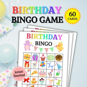 60 Birthday Bingo Game | Birthday Party Activities and Games for All Ages | Birthday Party Bingo Game | Birthday Printable Game