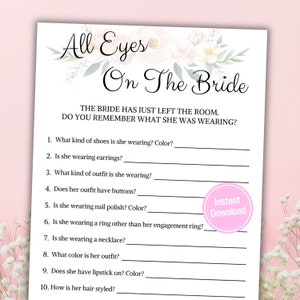 Bridal Shower All Eyes On The Bride Game | Minimalist Bridal Shower Game | Wedding Party | Bachelorette Party | Guess the Brides Outfit