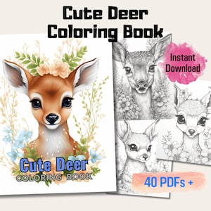 20 Cute Baby Deer Grayscale Coloring Page Book, Perfect For Adult And Kids Coloring Pages, Instant Digital Download Coloring Pages (PDF)