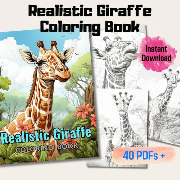 20 Realistic Giraffe Grayscale Coloring Book, Unique Gift Idea, Perfect For All Ages, Coloring Therapy, Instant Download Printable PDF