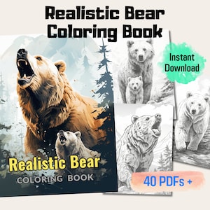 20 Realistic Bear Grayscale Coloring Book, Perfect For Adults And Kids, Unique Gift For Bear Lovers, Relaxation And Stress Relief, Printable