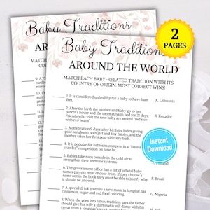 Baby Shower Baby Traditionen Rund um die Welt Spiel | Abenteuer Reise Karte Babyparty Spiele | Minimalistisches Baby Shower Spiel zum Ausdrucken
