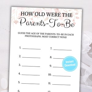 Baby Shower Quel âge avaient les futurs parents Jeu | Quel âge avaient papa et maman | Minimaliste Quel âge avaient-ils Jeu | Téléchargement instantané