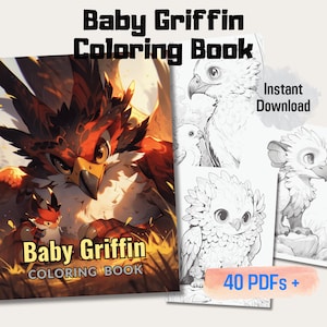 20 Baby Griffin Grayscale Coloring Book, Magical And Whimsical Fun, Ideal Gift for Art Enthusiasts And Griffin Lovers, Instant Download PDF