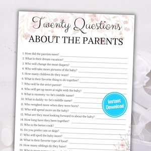 Babyshower 20 vragen over de ouders | Hoe goed ken jij de ouders | Afdrukbaar babyshowerspel | Wie kent mama en papa het beste