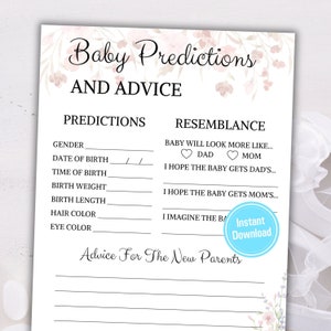 Prédictions et conseils pour baby shower de bébé | Conseils et souhaits des futurs parents | Jeu de Baby Shower | Carte de prédiction de bébé minimaliste