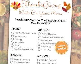 Thanksgiving Was ist auf deinem Handy Spiel | Erntedank Party Spiele | Erntedank-Spiel | Freunde Spiele | Truthahn-Tag | Sofort Download