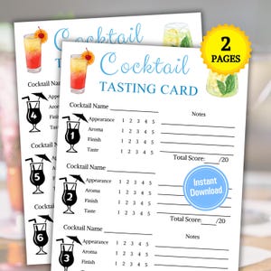 Scheda di degustazione cocktail / Scheda di valutazione stampabile per la degustazione di cocktail / Giochi per cocktail party / Festa di degustazione cocktail / Download immediato PDF