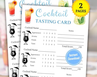 Cocktail Tasting Card | Printable Cocktail Tasting Scorecard | Cocktail Party Games | Cocktail Tasting Party | Instant Download PDF