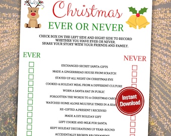 Juego de Navidad «Yo nunca he…» / Juego «Yo nunca he…» para fiestas navideñas / Juego imprimible para fiestas navideñas / Descarga instantánea en PDF